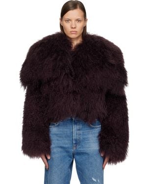 The Attico Burgundy Shearling Bomber Jacket - Black