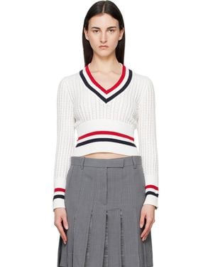 Thom Browne Off- Baby Ladder Cable Shrunken V Neck Jumper - Multicolour