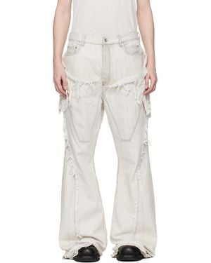 Rick Owens Off- Temple Slivered Bootcut Jeans - White