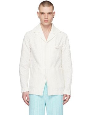 young n sang Off- Striped Blazer - White