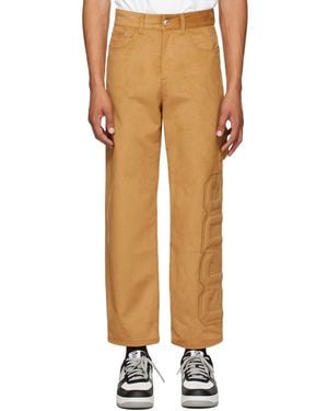 Gcds Tan Faux-suede Logo Trousers - Natural
