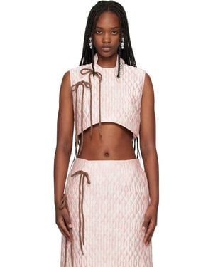 Simone Rocha Embellished Quilted Offset Fragment Collar Blouse - Multicolor