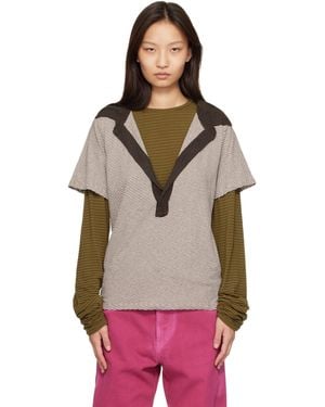 Edward Cuming Khaki & Double Layered Long Sleeve Polo - Multicolour