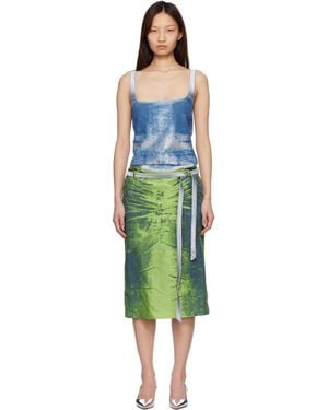 DIESEL Open-Back Apron Satin Denim Midi Dresss - Green