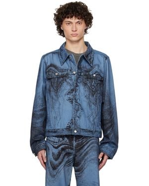 CAMPERLAB Distorted Print Denim Jacket - Blue