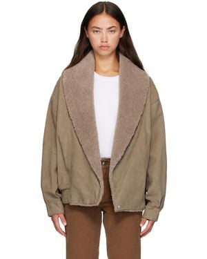 Stella McCartney Vegan Suede Plush-Trimmed Jacket - Brown