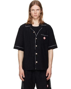 CASABLANCA Towelling Monogram Short Sleeve Shirt - Black