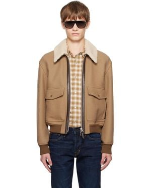 Tom Ford Double Splittable Shearling Collar Bomber Jacket - Blue