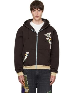 Bluemarble Hand-Embroidered Botanical Zipped Hoodie - Black
