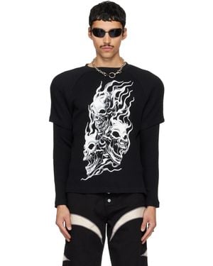 THUG CLUB Bulk Shoulder Three Riding Skull Layered T-Shirt - Black