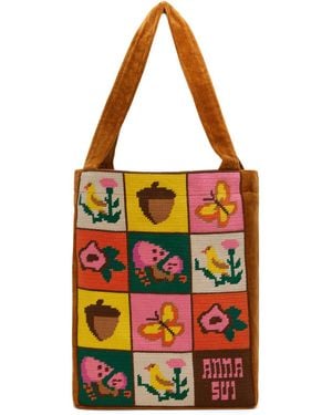 Anna Sui Needlepoint And Velveteen Tote - Black