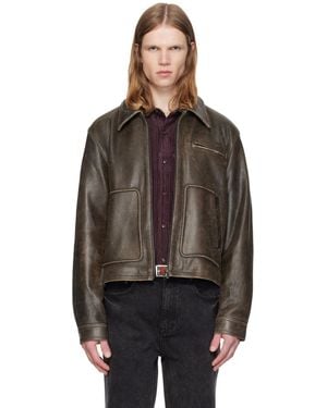 MMIC Aged Leather Jacket - Brown