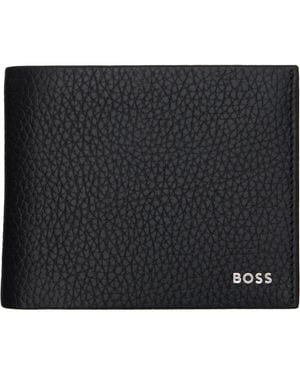 BOSS Logo-lettering Trifold Leather Wallet - Black