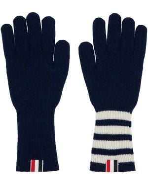 Thom Browne Cashmere Ribbed 4-Bar Gloves - Blue