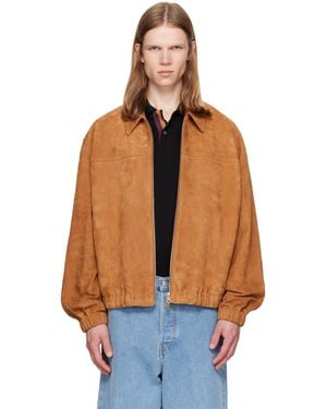 Paul Smith Tan Suede Bomber Jacket - Orange