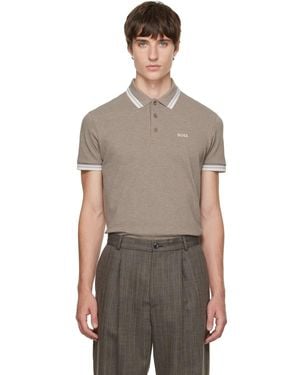 BOSS Taupe Cotton Piqué Logo Details Polo - Brown
