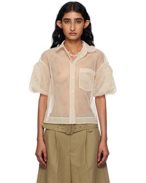 Simone Rocha Sheer Cropped Bow Puff Sleeve Shirt - Natural
