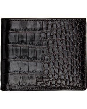Tom Ford Shiny Printed Croc T Line Classic Bifold Wallet - Gray