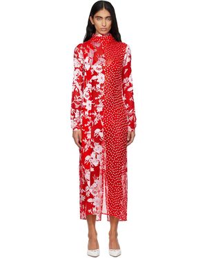 Marine Serre Regenerated Raso Silk Scarves Ls Maxi Dress - Red