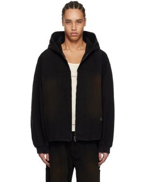 WOOYOUNGMI Hooded Zip-Up Denim Jacket - Black