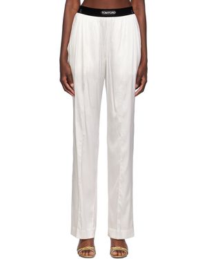 Tom Ford オフホワイト ストレッチシルク パジャマパンツ - ブラック