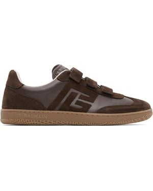 Balmain Baskets Swan Brunes En Suède - Marron