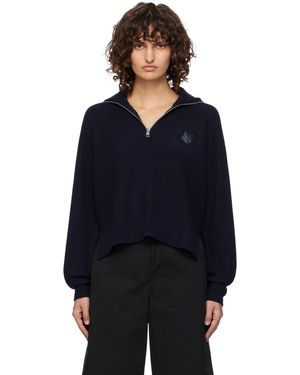 Maison Kitsuné ネイビー ボールド フォックスヘッド パッチ リブ ハーフジッププルオーバー - ブルー