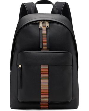 Paul Smith Leather 'Signature Stripe' Trim Backpack - Black