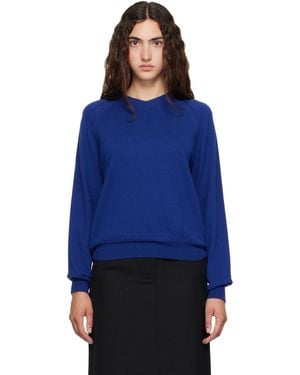 Tonywack Super Fine Merino Wool Distressed V-Neck Sweater - Blue