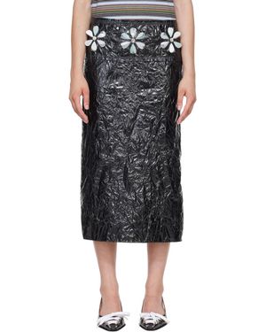 Marni Daisy Details Crinkled Midi Skirt - Black