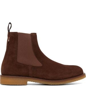 BOSS Suede Signature-stripe Stitching Chelsea Boots - Brown