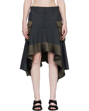 Sacai Suiting & Nylon Twill Midi Skirt - Black