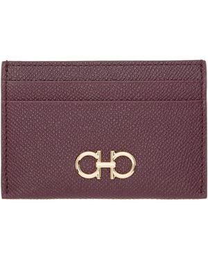 Ferragamo Burgundy Gancini Credit Card Holder - Purple