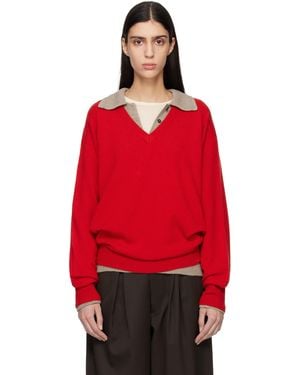 Ssstein Pure Cashmere Knit V Neck Ls Sweater - Red
