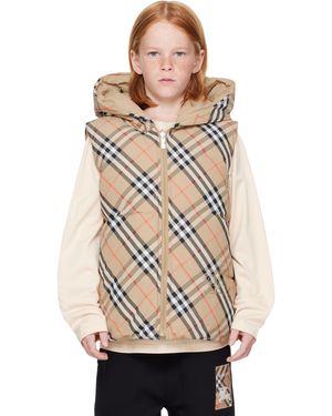 Burberry キッズ｜ベージュ リバーシブル チェック ナイロン パデッド ダウンベスト - マルチカラー