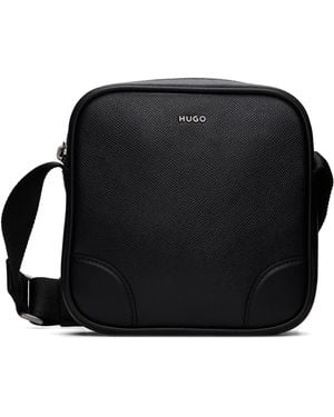 HUGO Grained Leather Messenger Bag - Black