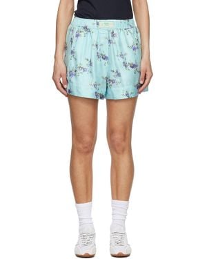 Ganni Printed Silk Boxer Shorts - Blue