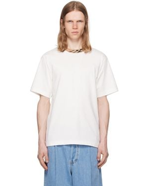 Burberry オフホワイト チェックトリム コットン Tシャツ