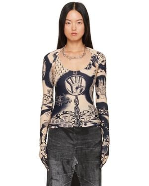 Jean Paul Gaultier Beige Graphic Cardigan - Black