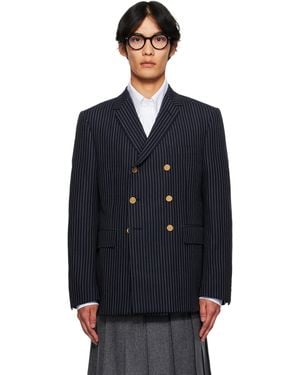Thom Browne Pinstripe High Twist Wool Sportcoat Blazer - Blue