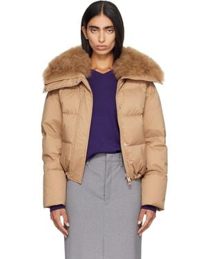 Yves Salomon Waterproof Technical Lambswool Trim Short Down Jacket - Multicolor
