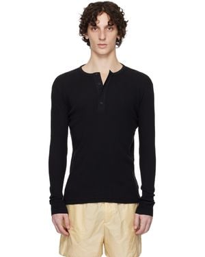 AURALEE Organic Soft Rib Henley - Black