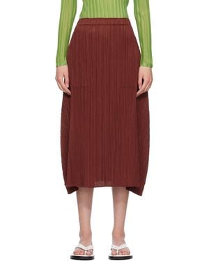Pleats Please Issey Miyake Burgundy Monthly Colours October Maxi Skirt - Red