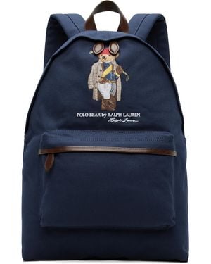 Polo Ralph Lauren Sac À Dos Bleu Marine En Canevas À Ourson Polo Bear