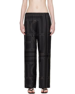 TOTEME Monogram Silk Pj Lounge Trousers - Black