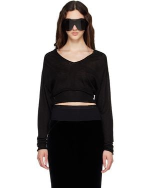 Rick Owens Pull Écourté Noir À Col En V
