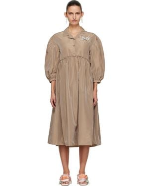 Simone Rocha Tan Embellished Signature Smock Shirt Midi Dress - Black