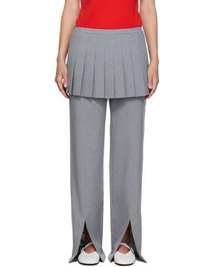 Sandy Liang Wide-Leg Pleated Skirt Overlay Trousers - Black