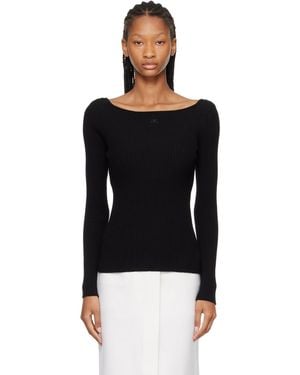 Courreges Square Neck Rib Knit Jumper - Black