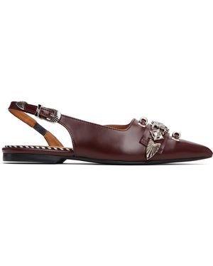 Toga Burgundy Metal Belt Flats - Black